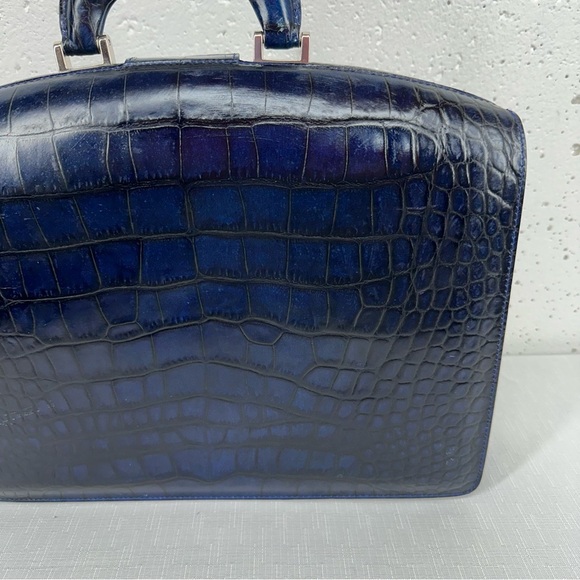 Bosca Blue Alligator Leather Partners Briefcase and Key - Picture 8 of 16